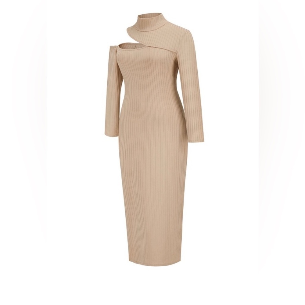 Ladies Sexy Open Show Slit Dress Turtleneck Strip Long Skirt - Picture 3 of 5